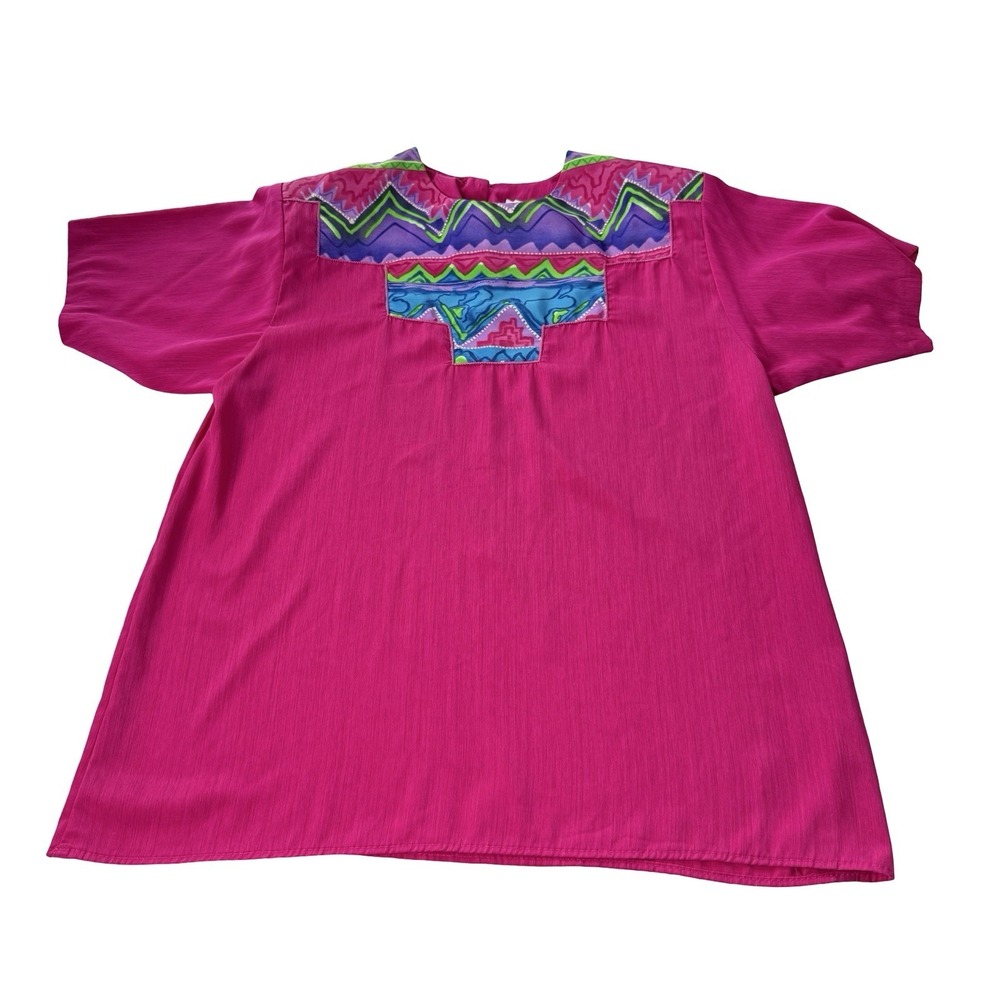 SG Sport Womens Pink Geometric Accent Blouse Top Short Sleeve Retro Size Small